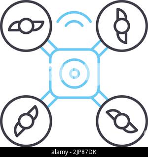 icône de ligne de technologie de drone, symbole de contour, illustration de vecteur, signe de concept Illustration de Vecteur