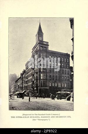 Inter-Ocean Building Madison et Dearburn STS. Du livre Chicago, la merveilleuse ville de l'Ouest : une histoire, une encyclopédie et un guide : 1893 : illustré par John Joseph Flinn, éditeur Chicago : Flinn & Sheppard Banque D'Images