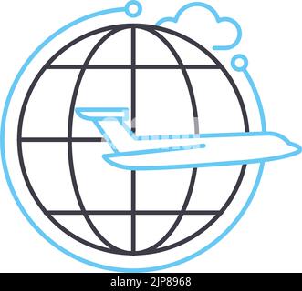 autour de l'icône de la ligne mondiale, du symbole de contour, de l'illustration vectorielle, du signe de concept Illustration de Vecteur