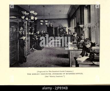 Keeley Institute, intérieur du Bureau d'affaires du livre Chicago, la merveilleuse ville de l'Ouest : une histoire, une encyclopédie et un guide : 1893 : illustré par John Joseph Flinn, éditeur Chicago : Flinn & Sheppard Banque D'Images