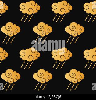 Nuages d'or de style chinois. Motif transparent pour le fond d'écran du téléphone. Symbole traditionnel asiatique. Éléments décoratifs japonais pluvieux. Les cieux traditionnels avec des gouttes tombant vecteur textile Illustration de Vecteur