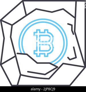 icône de ligne d'extraction bitcoin, symbole de contour, illustration vectorielle, signe de concept Illustration de Vecteur