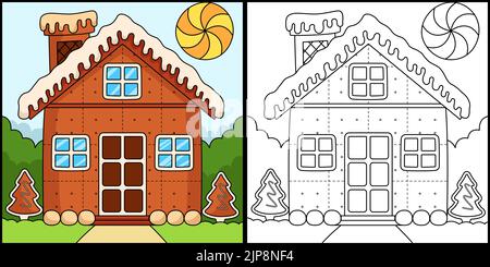 Noël Gingerbread House coloriage page Illustration de Vecteur