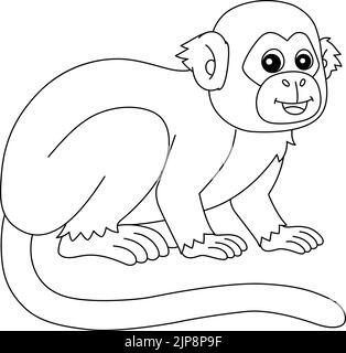 Page de coloriage isolée d'animal de singe d'écureuil Illustration de Vecteur