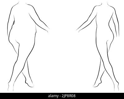 Conceptuel graisse surpoids femme vs Slim FIT corps sain après la perte de poids ou le régime avec les muscles mince jeune femme. 3D illustration pour la forme physique, la santé Banque D'Images