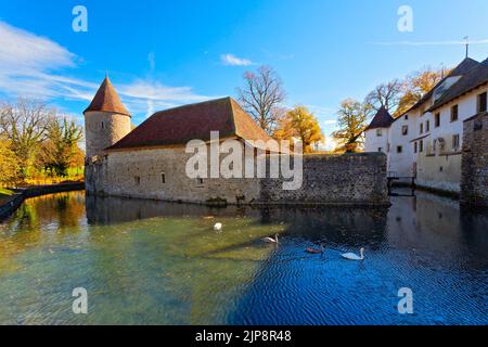 Château d'eau de Hallwyl en automne, Lac Hallwil, Argau, Suisse, Europe Banque D'Images