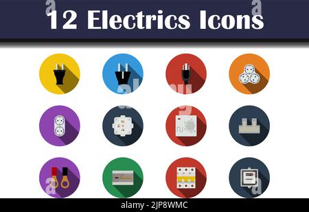 Jeu d'icônes électriques. Conception plate avec ombre longue. Illustration vectorielle. Illustration de Vecteur