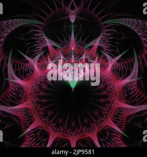 Des aiguilles vives et colorées sont reliées de façon rythmique et créent un ornement. Illustration fractale abstraite pour un design créatif. 3d rendu. 3d illustrateur Banque D'Images