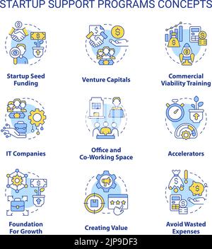 Ensemble d'icônes de concept de programmes de support de démarrage Illustration de Vecteur