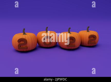 3D rendu de citrouille d'Halloween, 2022 texte, élément de conception d'arrière-plan d'Halloween minimal Banque D'Images