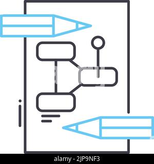 icône de ligne de flux de travail de projet, symbole de contour, illustration vectorielle, signe de concept Illustration de Vecteur