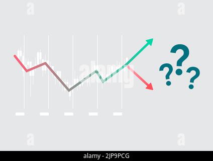 Flèches vers le haut ou vers le bas et point d'interrogation. Le concept de bourse de montrer au sujet du commerce de profit et de perte de Trader. Illustration de Vecteur