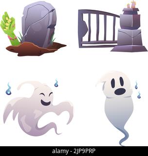 Différents personnages d'Halloween isolés sur fond blanc - fantômes et cimetière Illustration de Vecteur