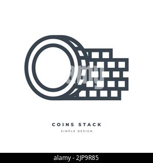 Icône de ligne mince de la pile de pièces. Icône pièces empilées d'argent isolée sur fond blanc. Illustration de Vecteur
