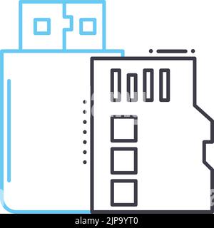 icône de ligne de cartes mémoire, symbole de contour, illustration vectorielle, signe de concept Illustration de Vecteur