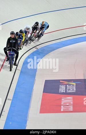 Le Belge Nicky Degrendele photographié en action lors de la finale de l'épreuve féminine de Keirin, aux Championnats d'Europe de cyclisme sur piste Munich 2022, à Munich, en Allemagne, le mardi 16 août 2022. La deuxième édition des Championnats d'Europe du sport se déroule du 11 au 22 août et compte neuf sports. BELGA PHOTO ERIC LALMAND Banque D'Images