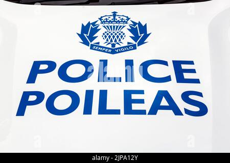 Police / Poileas Anglais / langue gaélique sur une voiture, Écosse, Royaume-Uni Banque D'Images