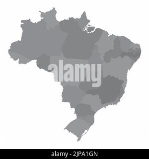 Carte administrative du Brésil divisée en États. Carte isolée sur fond blanc. Illustration de Vecteur
