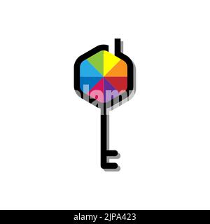 Maison géométrique et logo clé, icône. Symbole de sécurité immobilière de conception propre. Illustration de Vecteur
