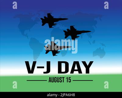 Également connu sous le nom de victoire sur le jour du Japon, V-J Day se tient chaque année sur 15 août en Europe pour se rappeler le jour où le Japon impérial a cédé pendant la Seconde Guerre mondiale. Illustration de Vecteur