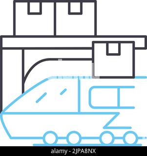 icône de ligne de logistique ferroviaire, symbole de contour, illustration vectorielle, signe de concept Illustration de Vecteur