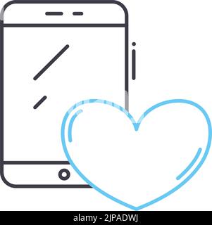 icône de ligne de smartphone love, symbole de contour, illustration vectorielle, signe de concept Illustration de Vecteur
