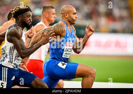 MUNCHEN, ALLEMAGNE - AOÛT 16: Lamont Marcell Jacobs d'Italie en compétition dans les demi-finales hommes 100m pendant les championnats d'Europe Munich 2022 à l'Olympiastadion on sur 16 août 2022 à Munchen, Allemagne (photo par Andy Astfalck/BSR Agency) Banque D'Images