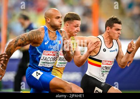 MUNCHEN, ALLEMAGNE - AOÛT 16: Lamont Marcell Jacobs d'Italie en compétition dans les demi-finales hommes 100m pendant les championnats d'Europe Munich 2022 à l'Olympiastadion on sur 16 août 2022 à Munchen, Allemagne (photo par Andy Astfalck/BSR Agency) Banque D'Images