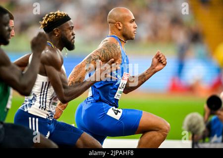 MUNCHEN, ALLEMAGNE - AOÛT 16: Lamont Marcell Jacobs d'Italie en compétition dans les demi-finales hommes 100m pendant les championnats d'Europe Munich 2022 à l'Olympiastadion on sur 16 août 2022 à Munchen, Allemagne (photo par Andy Astfalck/BSR Agency) Banque D'Images