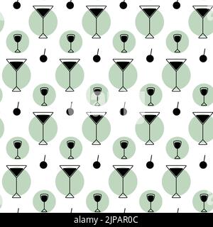 Motif abstrait sans couture à partir d'un ensemble noir et blanc d'icônes vectorielles sous forme de lunettes et de taches colorées dans des teintes vertes tendance sur un fond transparent. Idéal pour les cafés, les bars et les restaurants. Isoler. Style de vie. Illustration de Vecteur