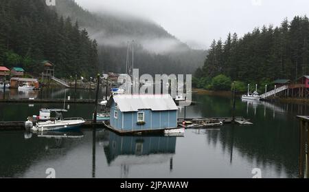 Elfin Cove, Alaska, États-Unis. 1st août 2022. La station balnéaire pittoresque et le village de pêcheurs d'Elfin Cove, dans la région du recensement de Hoonah-Angoon, sur l'île Chichagof, en Alaska, à 85 milles à l'ouest de Juneau, ont une population toute l'année de 24 personnes au recensement de 2020. Il est montré le soir de lundi 1 août 2022. La population augmente pendant la saison touristique d'été. (Image de crédit : © Mark Hertzberg/ZUMA Press Wire) Banque D'Images