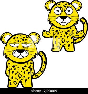 collection de packs d'expressions de dessin animé de personnage de gamin grumpy chibi leopard au format vectoriel Illustration de Vecteur