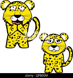 sad chibi leopard kid personnage dessin animé expressions pack collection en format vectoriel Illustration de Vecteur