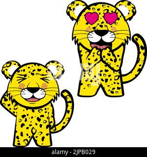 collection de packs d'expressions de dessin animé de personnage de kid avec hibi léopard en format vectoriel Illustration de Vecteur