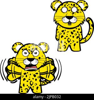 screaming chibi leopard kid personnage dessin animé expressions pack collection au format vectoriel Illustration de Vecteur