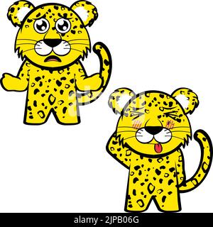 inquiet debout chibi leopard kid personnage dessin animé expressions pack collection au format vectoriel Illustration de Vecteur