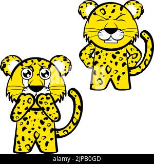 pleurs debout chibi léopard personnage de gamin caricature expressions pack collection au format vectoriel Illustration de Vecteur