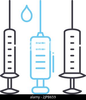 aiguille et icône de ligne de seringue, symbole de contour, illustration de vecteur, signe de concept Illustration de Vecteur
