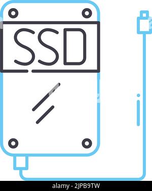 Icône de ligne de lecteur de disque SSD, symbole de contour, illustration vectorielle, signe de concept Illustration de Vecteur