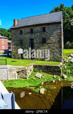 Port Deposit, MD, États-Unis – 13 août 2022 : le moulin Rock Run était un moulin à grames établi en 1725, situé près de l'entrée de la ville actuelle. Banque D'Images