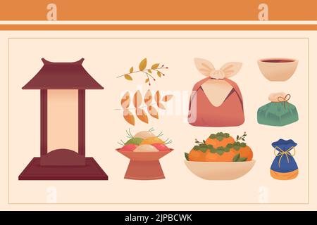 ensemble de chuseok coréen Illustration de Vecteur