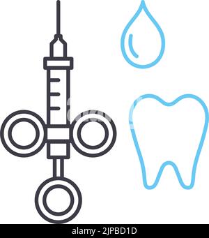 icône de la ligne de la seringue du stomatologiste, symbole de contour, illustration du vecteur, signe de concept Illustration de Vecteur