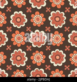 Motif fleuri vectoriel sans couture coloré dessiné à la main. Style rétro 70s Illustration de Vecteur