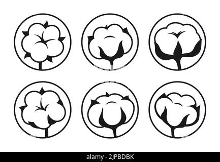Ensemble d'affiches simples ou de pochoirs en coton. Symbole de fibre douce en fleur naturelle. Herbe d'icône botanique, verdure rustique tendance. Emblème en fibre de coton mûr gravé, vecteur monochrome isolé Illustration de Vecteur