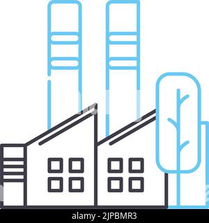 icône de ligne d'usine verte, symbole de contour, illustration vectorielle, signe de concept Illustration de Vecteur