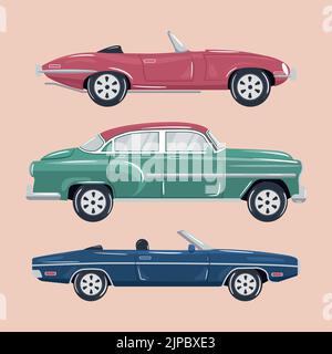 ensemble de petites voitures de style vintage Illustration de Vecteur
