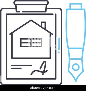 icône de ligne de contrat de logement, symbole de contour, illustration vectorielle, signe de concept Illustration de Vecteur