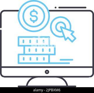 payez par icône de ligne de clic, symbole de contour, illustration de vecteur, signe de concept Illustration de Vecteur