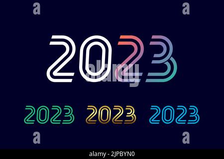 2023 numéros de bonne année avec ligne colorée. Bannière de Noël, chiffres colorés sur fond bleu foncé. Modèle de conception vectoriel de numéros graphiques Illustration de Vecteur