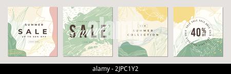 Offre spéciale solde d'été ensemble de bannières. Offres spéciales et modèle de bannière carrée de promotion. Illustration de Vecteur